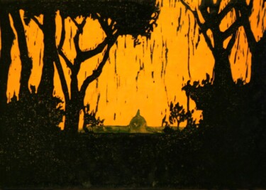 Gravures & estampes intitulée "Il giardino degli a…" par Chiara Costantini, Œuvre d'art originale, Linogravures