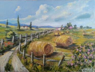 Painting titled "The Road to the Farm" by Vitalii Bondarenko (ViBond), Original Artwork, Oil