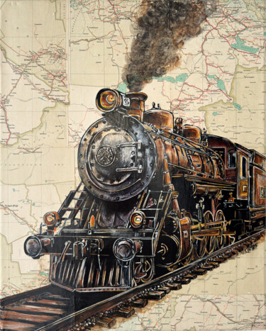 Painting titled "Through the Steam o…" by Irina Kurganskaya, Original Artwork, Acrylic Mounted on Wood Stretcher frame