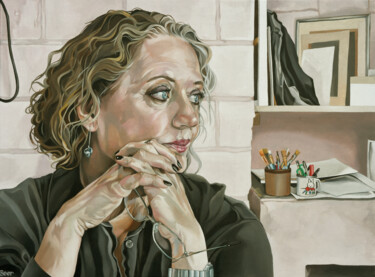 Картина под названием "Self portrait in st…" - Jo Beer, Подлинное произведение искусства, Масло Установлен на Деревянная рам…