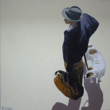 Painting titled "Feed the dog 2012" by Yvan Favre, Original Artwork, Oil Mounted on Wood Stretcher frame