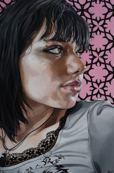 Schilderij getiteld "Gothic grace" door Jo Beer, Origineel Kunstwerk, Olie Gemonteerd op Frame voor houten brancard