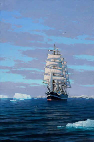 "Bark Kruzenstern of…" başlıklı Tablo Сергей Бровкин tarafından, Orijinal sanat, Petrol Ahşap Sedye çerçevesi üzerine monte…