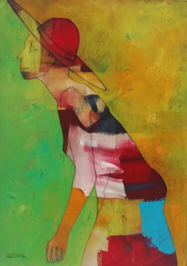 Pintura titulada "Girl with sun hat 2" por Francisco Santos, Obra de arte original, Acrílico