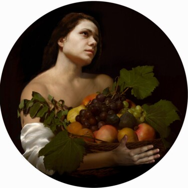 Painting titled "IL CESTO DI FRUTTA" by Costapintor, Original Artwork, Oil Mounted on Wood Stretcher frame