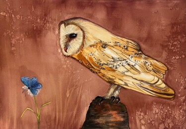 "Owl and butterfly" başlıklı Tablo Nina Cooper tarafından, Orijinal sanat, Suluboya