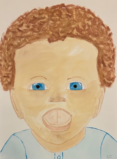 Painting titled "Un bébé heureux" by Lourdes M, Original Artwork, Watercolor