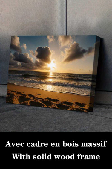 Printmaking titled "Golden Beach Sunris…" by Jiang Hua Liang, Original Artwork, Inkjet Mounted on Wood Stretcher frame