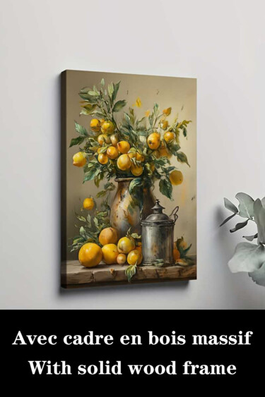 Printmaking titled "Rustic Lemon Still…" by Jiang Hua Liang, Original Artwork, Inkjet Mounted on Wood Stretcher frame
