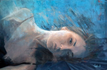 Painting titled "Gravity II" by Cristian Gutierrez, Original Artwork, Oil Mounted on Wood Stretcher frame