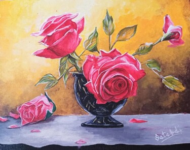 Ζωγραφική με τίτλο "Roses in Bloom" από Satabdi Pal, Αυθεντικά έργα τέχνης, Ακρυλικό