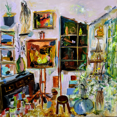 Peinture intitulée "L'atelier pêle-mêle" par Muriel Cayet, Œuvre d'art originale, Acrylique Monté sur Châssis en bois