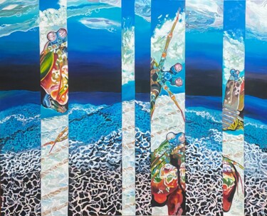 Painting titled "Stomatopoda's Ballet" by Sophie Duhem (Phi-Artiste-Peintre), Original Artwork, Oil Mounted on Wood Stretche…