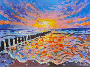 Painting titled "Sunset in Zelenogra…" by Annie Dove, Original Artwork, Acrylic Mounted on Wood Stretcher frame