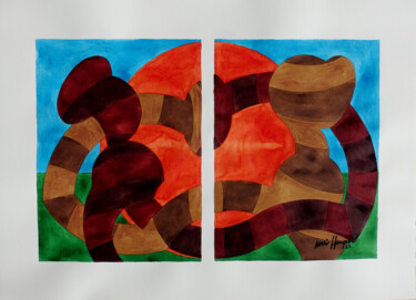 Malerei mit dem Titel "23 / XC  Rendevous…" von Ulli Heupel, Original-Kunstwerk, Aquarell