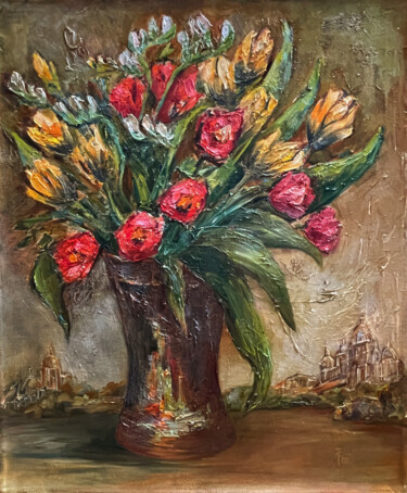 Pintura intitulada "Bouquet of Tulips –…" por Sasha Tovstik, Obras de arte originais, Óleo