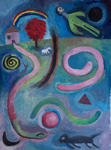 Painting titled "Fantasía" by Miguel Rojas, Original Artwork, Acrylic