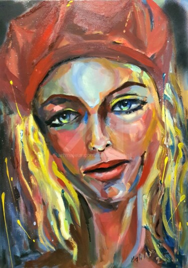 Malerei mit dem Titel "A woman in a red hut" von Karibou Artist, Original-Kunstwerk, Öl Auf Keilrahmen aus Holz montiert