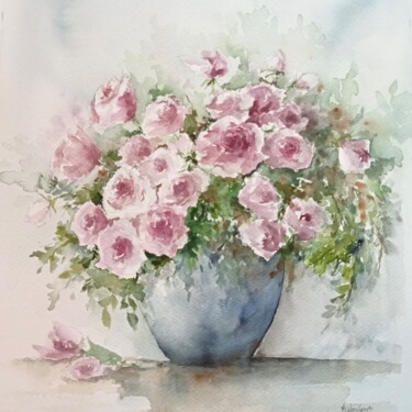 Peinture intitulée "Bouquet de roses ro…" par Marie-Charlotte Houpeurt-Chauffeté, Œuvre d'art originale, Aquarelle
