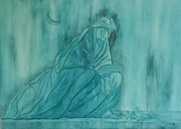 Pintura intitulada "La femme au croissa…" por Christine De Bast, Obras de arte originais, Aquarela