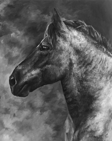 Ζωγραφική με τίτλο "Cheval en noir et b…" από Audrey Robieu, Αυθεντικά έργα τέχνης, Ακρυλικό Τοποθετήθηκε στο Ξύλινο φορείο…