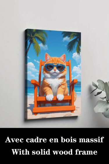 Printmaking titled "Beach Wall Art" by Jiang Hua Liang, Original Artwork, Inkjet Mounted on Wood Stretcher frame