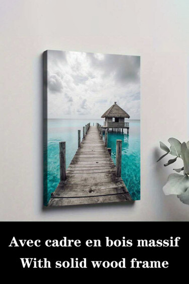 Printmaking titled "Turquoise Tropical…" by Jiang Hua Liang, Original Artwork, Inkjet Mounted on Wood Stretcher frame