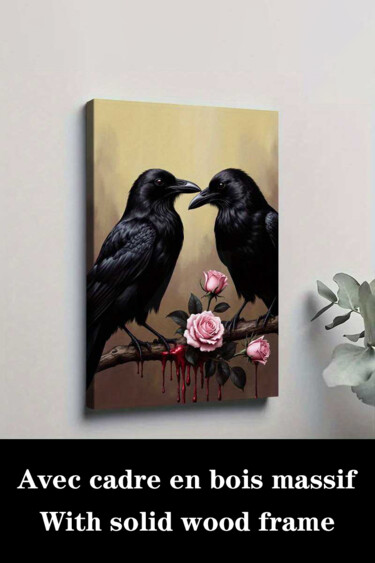 Impressões e gravuras intitulada "Gothic Raven Rose D…" por Jiang Hua Liang, Obras de arte originais, Jato de tinta Montado…
