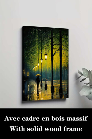 Printmaking titled "Rainy Night Walk Su…" by Jiang Hua Liang, Original Artwork, Inkjet Mounted on Wood Stretcher frame