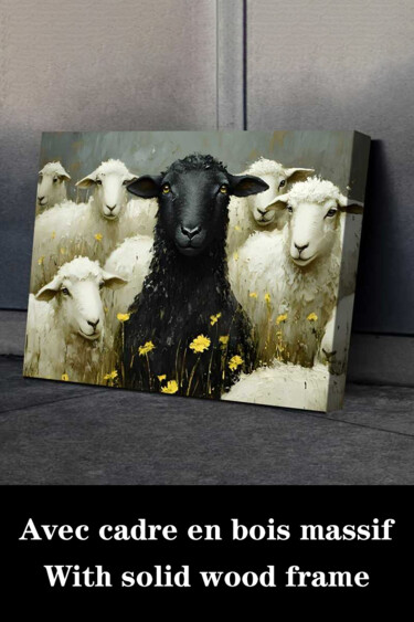 Εκτυπώσεις & Χαρακτικά με τίτλο "Black Sheep Among T…" από 江华 梁, Αυθεντικά έργα τέχνης, Ψεκασμός μελάνης Τοποθετήθηκε στο Ξύ…