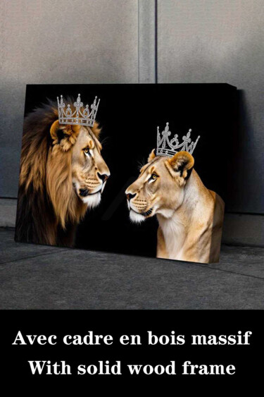 印花与版画 标题为“Lion Lioness King Q…” 由江华 梁, 原创艺术品, 喷墨 安装在木质担架架上