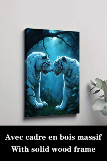 Obrazy i ryciny zatytułowany „Mystical White Tige…” autorstwa 江华 梁, Oryginalna praca, Atramentowy Zamontowany na Drewniana r…