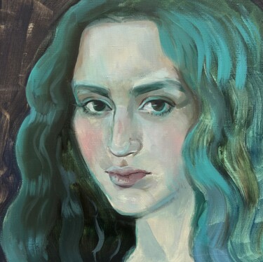 "Female portrait wit…" başlıklı Tablo Lydia Bogo tarafından, Orijinal sanat, Petrol Ahşap Sedye çerçevesi üzerine monte edil…