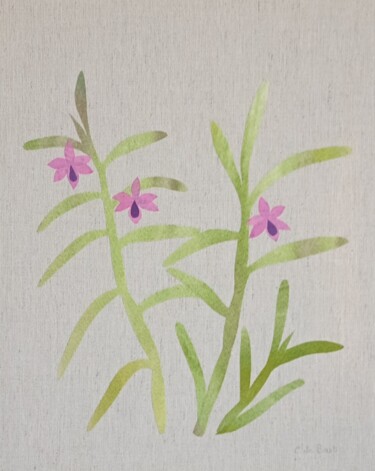 纺织艺术 标题为“Dendrobium” 由Christine De Bast, 原创艺术品, 布 安装在其他刚性面板上