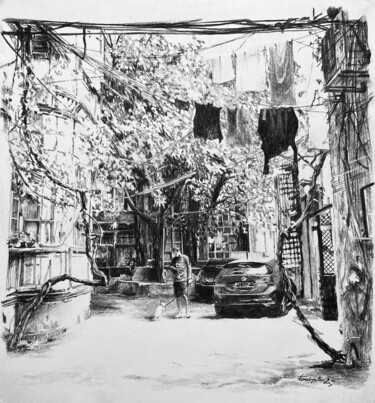 Drawing titled "Тбилиси. Старый дво…" by Boytsov, Original Artwork, Charcoal