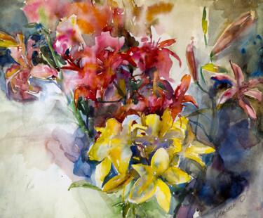 Pintura titulada "Summer Fragrance" por Olha Osmak, Obra de arte original, Acuarela