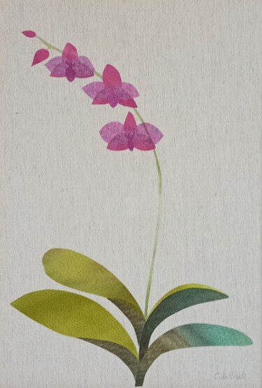 纺织艺术 标题为“Phalaenopsis rose c…” 由Christine De Bast, 原创艺术品, 布 安装在其他刚性面板上