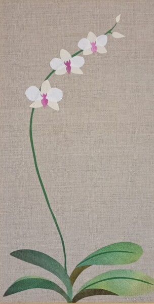"Phalaenopsis blanche" başlıklı Tekstil Sanatı Christine De Bast tarafından, Orijinal sanat, Kolaj Diğer sert panel üzerine…