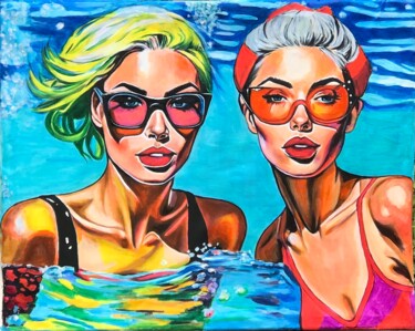 Painting titled "The Cool Girls' Spl…" by Laura Taro, Original Artwork, Acrylic Mounted on Wood Stretcher frame