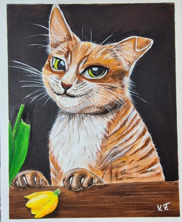 Painting titled "Любитель тюльпанов" by Vera Filatova, Original Artwork, Acrylic