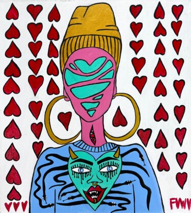 "Heart Mask - Pop Su…" başlıklı Tablo Violetta Kiseleva tarafından, Orijinal sanat, Akrilik Ahşap Sedye çerçevesi üzerine mo…