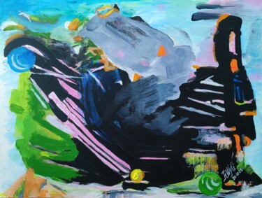 Painting titled "Joueurs de Boules" by Jean Yves Chevallier, Original Artwork, Acrylic Mounted on Wood Panel