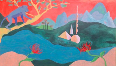 Peinture intitulée "Les rives d'Iwazaru" par Blanche Cabanel, Œuvre d'art originale, Acrylique