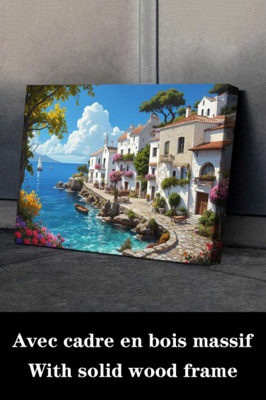 Printmaking titled "Mediterranean Seasi…" by Jiang Hua Liang, Original Artwork, Inkjet Mounted on Wood Stretcher frame