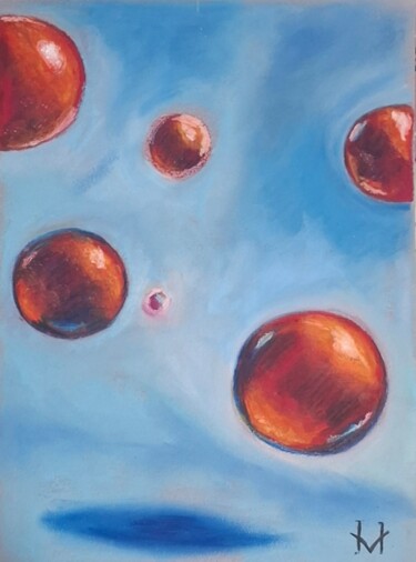 Desenho intitulada "Red pastel balloons…" por Nadya Vi, Obras de arte originais, Pastel