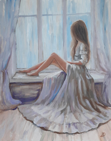 Картина под названием "У окна" - Dmitry Alfer, Подлинное произведение искусства, Масло