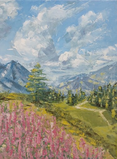 Peinture intitulée "Mountain Landscape…" par Irene Prosper, Œuvre d'art originale, Huile Monté sur Châssis en bois