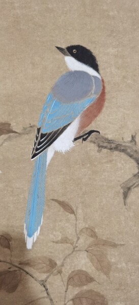 Painting titled "《喜鹊海棠》 之二宣纸软片 工笔花鸟…" by Chuanbo Zhou, Original Artwork, Watercolor