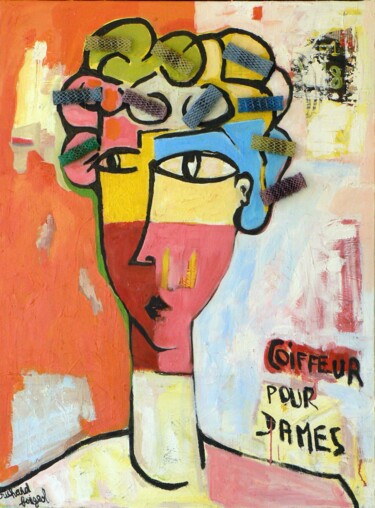 Malarstwo zatytułowany „COIFFEUR POUR DAMES” autorstwa Richard Boigeol, Oryginalna praca, Akryl Zamontowany na Drewniana ram…