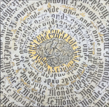 "Le Monde pense" başlıklı Kolaj Pénélope tarafından, Orijinal sanat, Akrilik Ahşap Sedye çerçevesi üzerine monte edilmiş